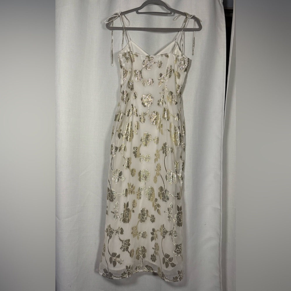 Sage The Label Afterglow Lurex Metallic Midi Dress in White Champagne Small - Picture 8 of 15